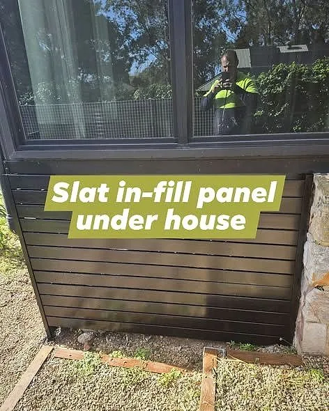 Slat in-fill panel fitted under a house window